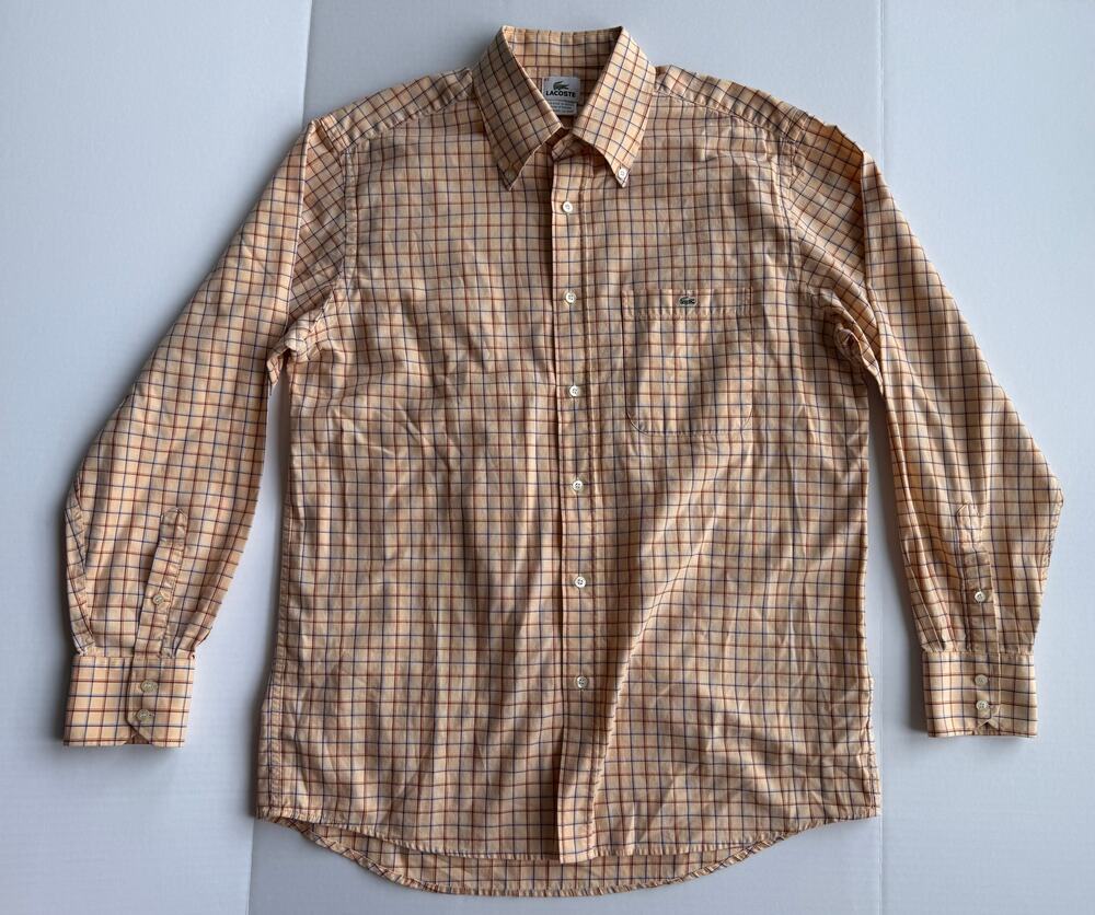 Vintage Lacoste Plaid Button Down Shirt 100% Cotton Designed in France Size 42